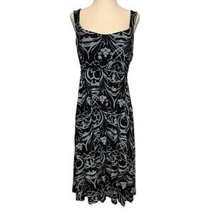 Fresh Produce Women L Midi Dress Black Blue Dark Floral Empire Waist Boho Artsy